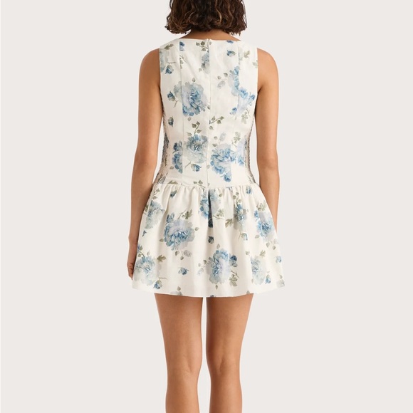 Faithfull The Brand Blue Floral Linen Mini Dress NWT | Summer Cottagecore 10 - Picture 9 of 12